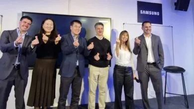 Izq. a Der. Lucas Shin, presidente de Samsung Argentina; Leandro Caló, Pre Sales Mgr; Laura Possidente, Corporate B2B Senior Manager; Augusto Vizzia, B2B Sales Manager - Visual Display - Samsung Argentina.